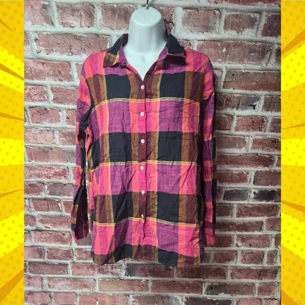 Women's FOXCROFT Button Down Plaid Shirt Size 12‎